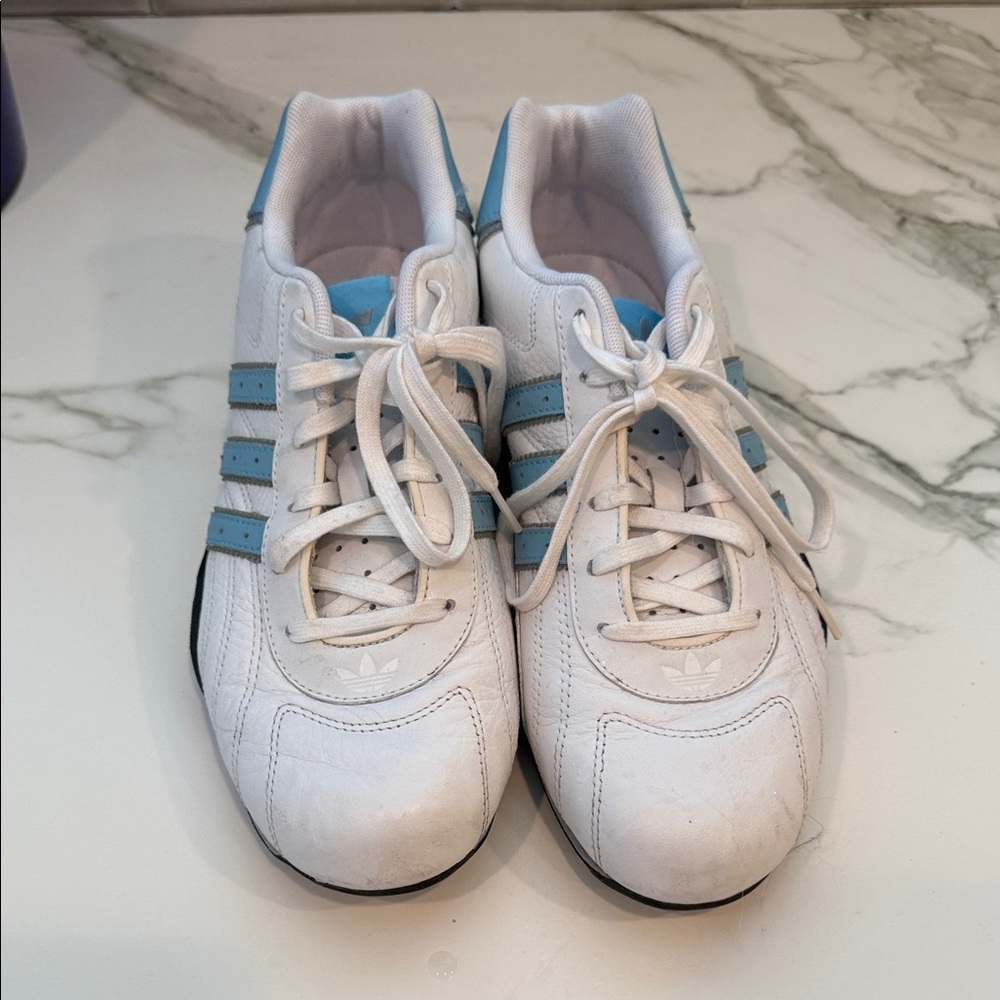 Team Adidas White and Light Blue Striped Women’sSneakers